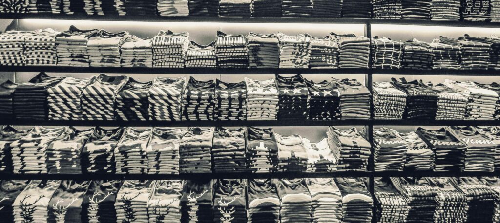 lot of tshirts in retail store