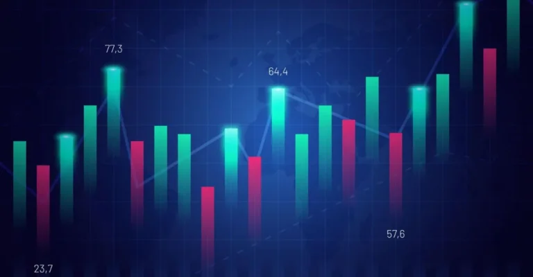 Stock Chart on Blue background with Green and Red Candlesticks